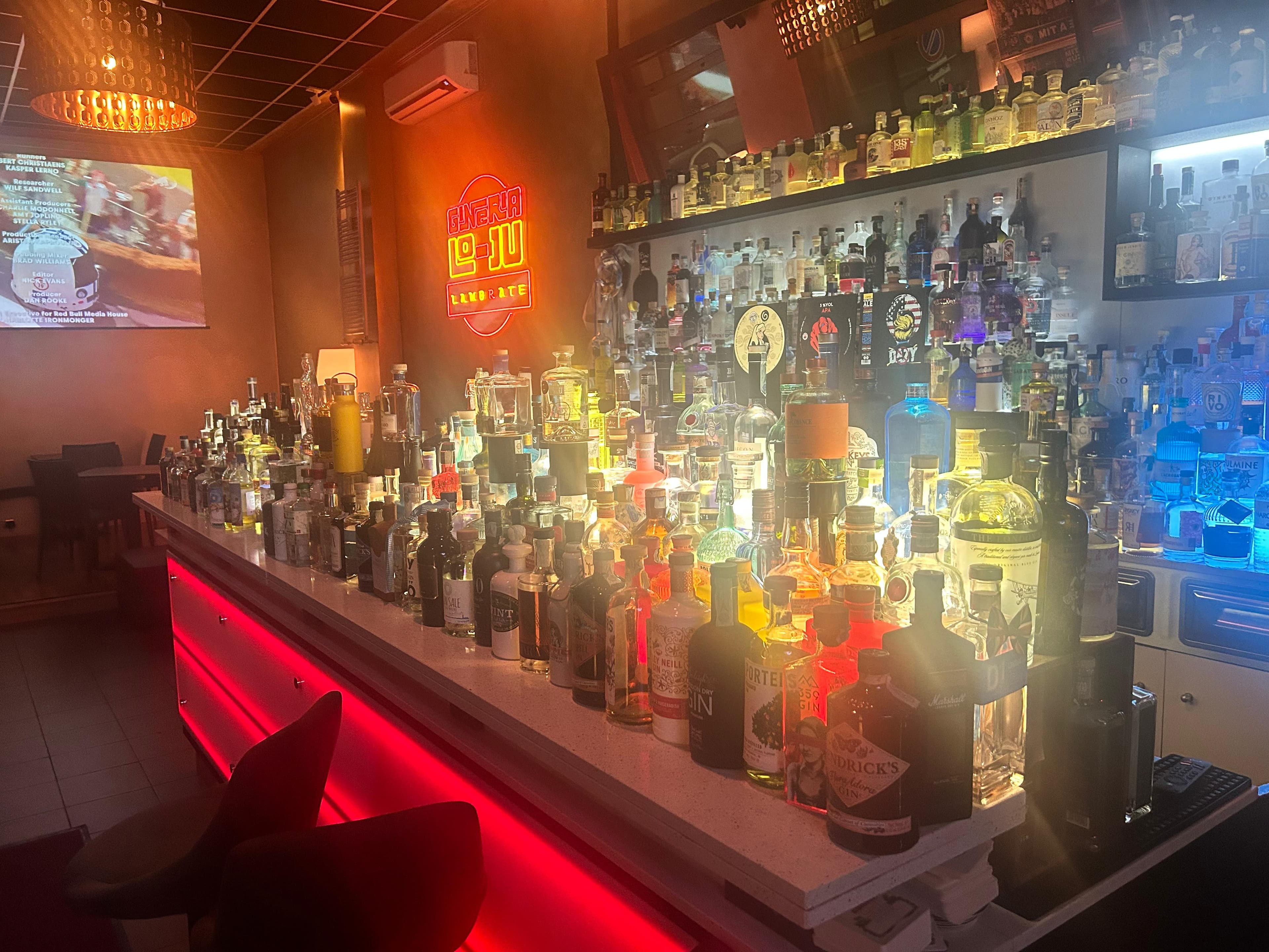 Il bancone con oltre 100 etichette di gin